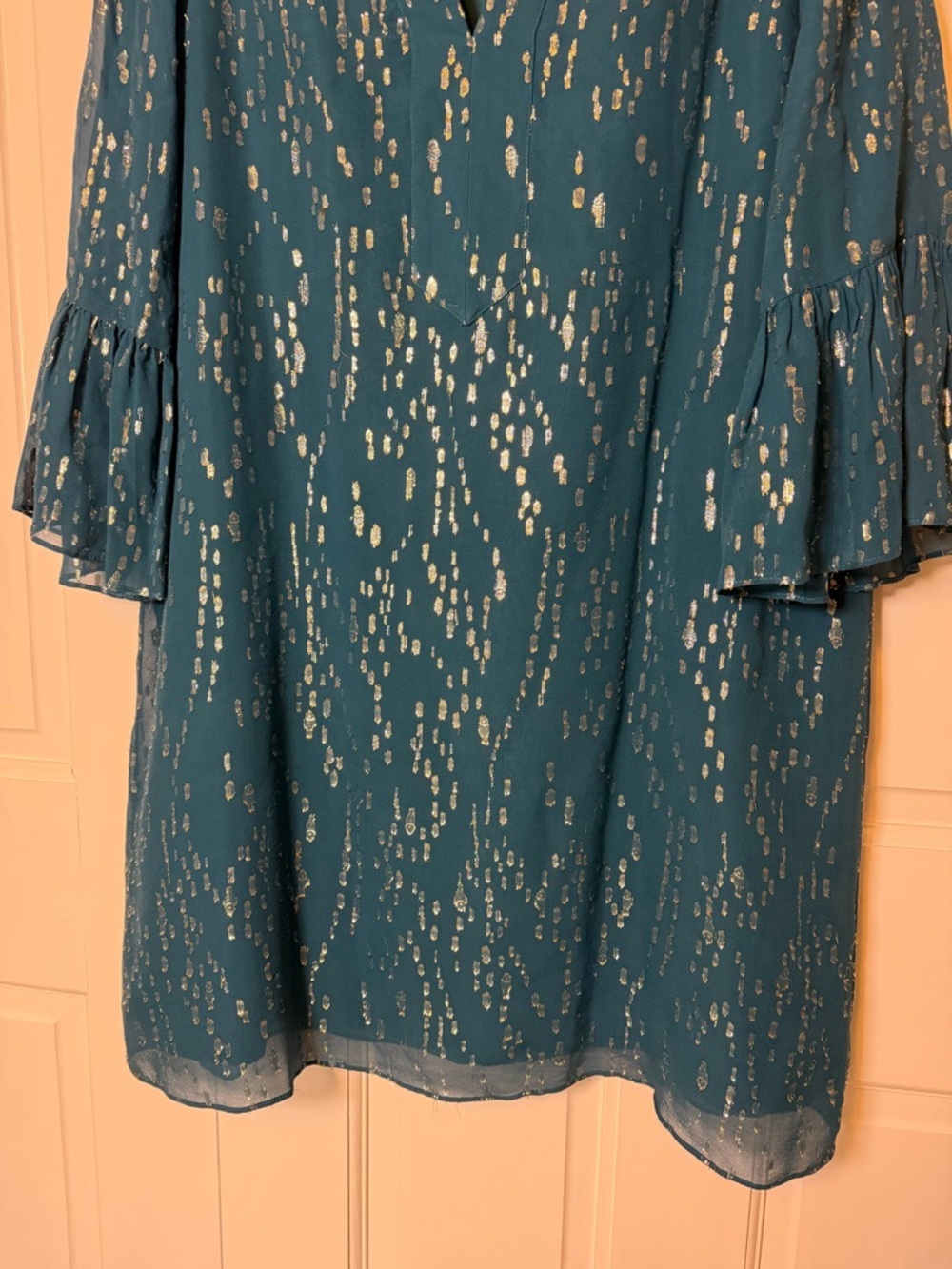 Lilly Pulitzer Elenora Silk Tunic Large Inky Tidal Fish Clip Teal Metallic Shift - Picture 6 of 8
